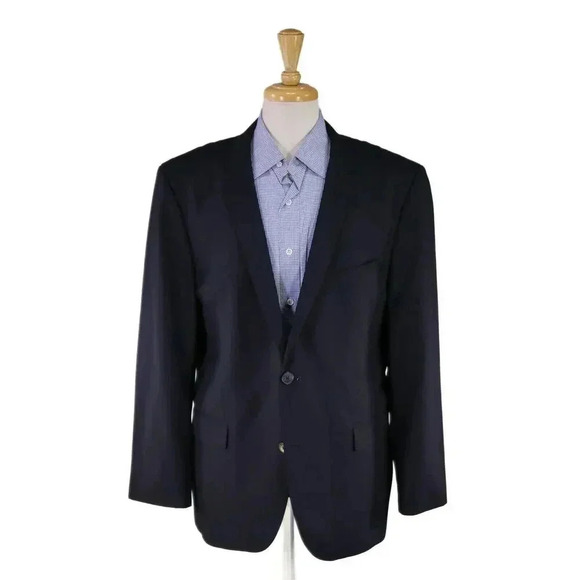 Hugo Boss Red Label Solid Navy Blue 2-Btn Wool Stretch Blazer Jacket 46R